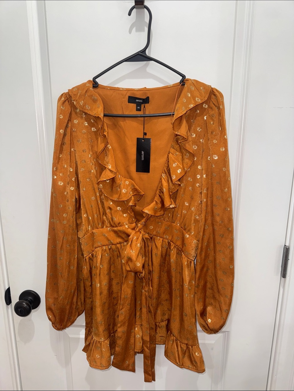 Wayf Mustard Gold-Accent Ruffle Tie-Front Tunic